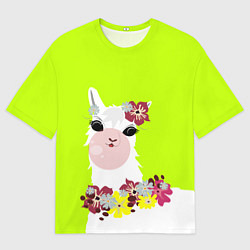Футболка оверсайз мужская Лама - альпака в венке, цвет: 3D-принт