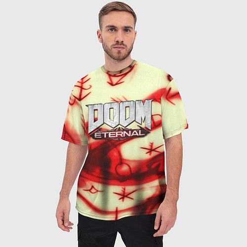 Мужская футболка оверсайз Doom Eteranal символы марса / 3D-принт – фото 3