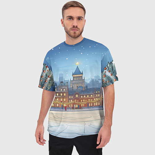 Мужская футболка оверсайз Новогодняя площадь / 3D-принт – фото 3