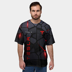 Футболка оверсайз мужская Tesla - плиты с эффектом свечения, цвет: 3D-принт — фото 2