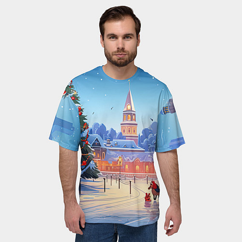 Мужская футболка оверсайз Новогодняя площадь / 3D-принт – фото 3
