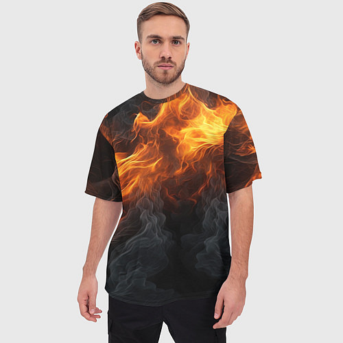 Мужская футболка оверсайз Огонь и дым / 3D-принт – фото 3