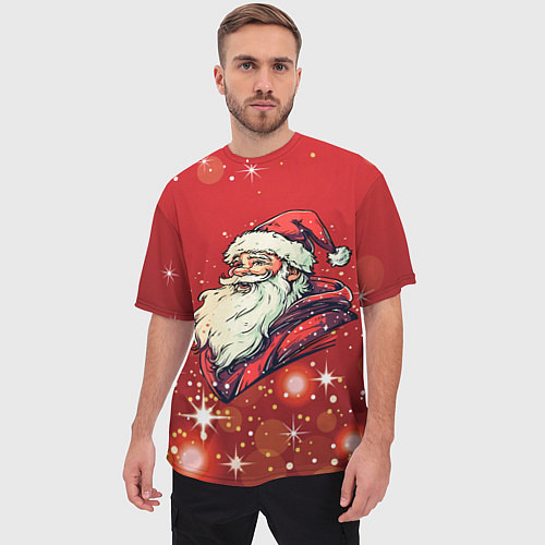 Мужская футболка оверсайз Улыбчивый Санта / 3D-принт – фото 3