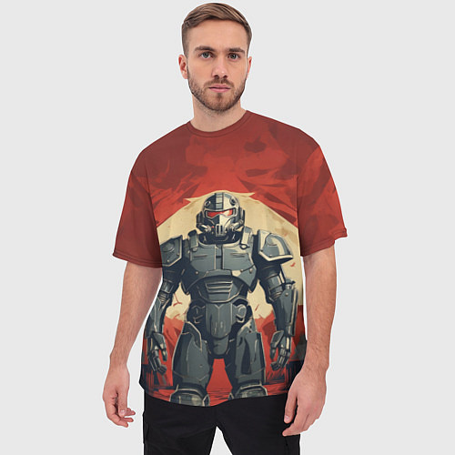 Мужская футболка оверсайз Воин в тяжелой силовой броне / 3D-принт – фото 3