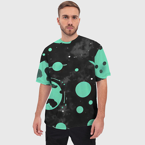 Мужская футболка оверсайз Чёрно-мятный космос от нейросети / 3D-принт – фото 3