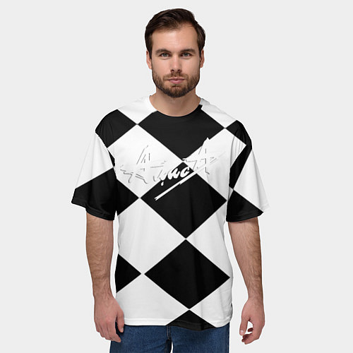 Мужская футболка оверсайз Алиса шахматная клетка / 3D-принт – фото 3