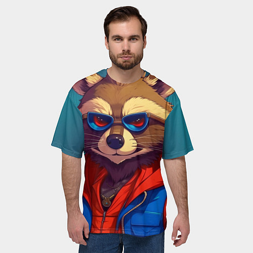 Мужская футболка оверсайз Енот от ai / 3D-принт – фото 3