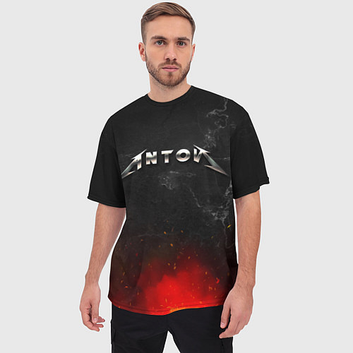 Мужская футболка оверсайз Антон в стиле металлика - огонь и искры / 3D-принт – фото 3