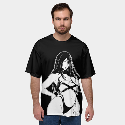 Мужская футболка оверсайз Унохана на черном фоне / 3D-принт – фото 3