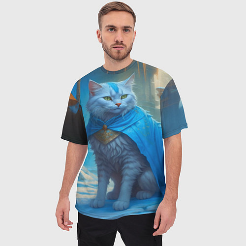 Мужская футболка оверсайз Снежный кот / 3D-принт – фото 3