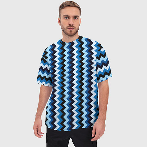 Мужская футболка оверсайз Ломаные полосы синий / 3D-принт – фото 3