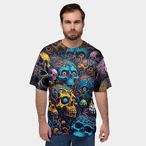 Мужская футболка оверсайз Psy skulls / 3D-принт – фото 3