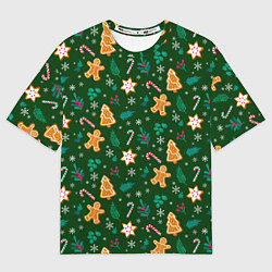 Мужская футболка оверсайз New year pattern with green background