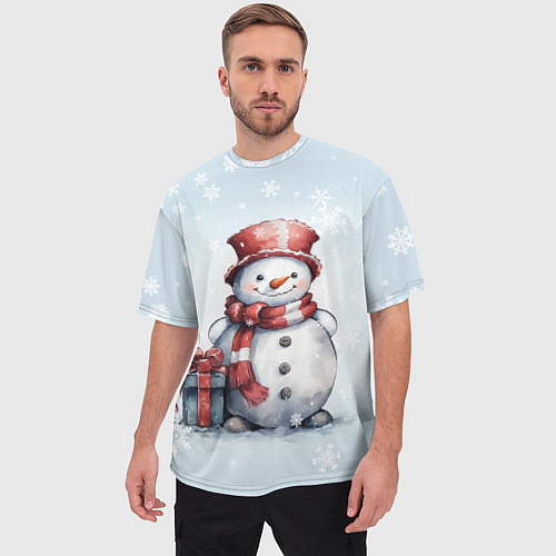 Мужская футболка оверсайз New Years cute snowman / 3D-принт – фото 3