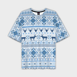 Футболка оверсайз мужская Blue sweater with reindeer, цвет: 3D-принт
