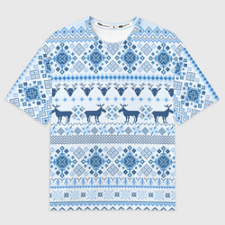 Футболка оверсайз мужская Blue sweater with reindeer, цвет: 3D-принт
