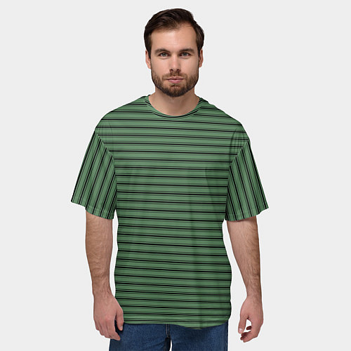 Мужская футболка оверсайз Приглушённый зелёный полосатый / 3D-принт – фото 3