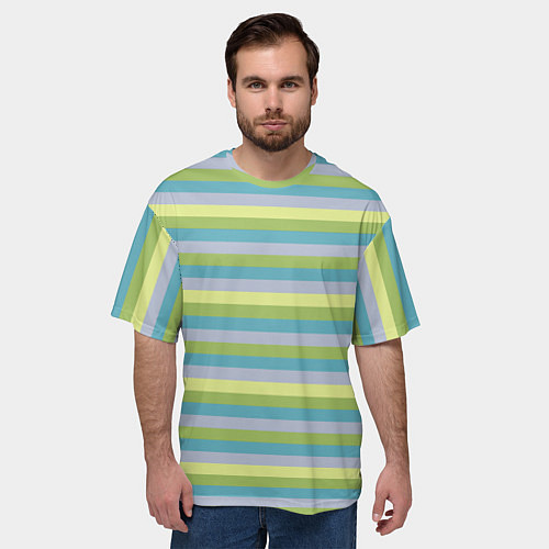 Мужская футболка оверсайз Серый и лимонный полосатый / 3D-принт – фото 3
