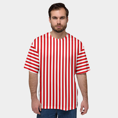 Мужская футболка оверсайз Красная полоса / 3D-принт – фото 3