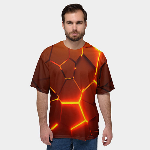 Мужская футболка оверсайз Плиты абстрактные огненные / 3D-принт – фото 3