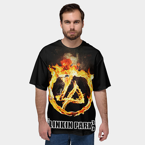 Мужская футболка оверсайз Linkin Park - fire logo / 3D-принт – фото 3
