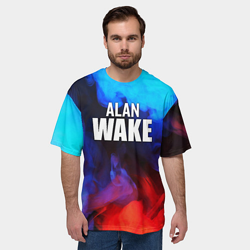 Мужская футболка оверсайз Alan Wake неоновый дым / 3D-принт – фото 3