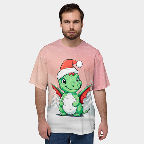 Мужская футболка оверсайз Дракон праздничных огней / 3D-принт – фото 3