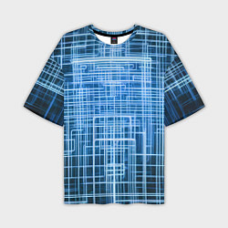 Футболка оверсайз мужская Синие неоновые полосы киберпанк, цвет: 3D-принт