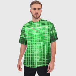 Футболка оверсайз мужская Зелёные неоновые полосы киберпанк, цвет: 3D-принт — фото 2
