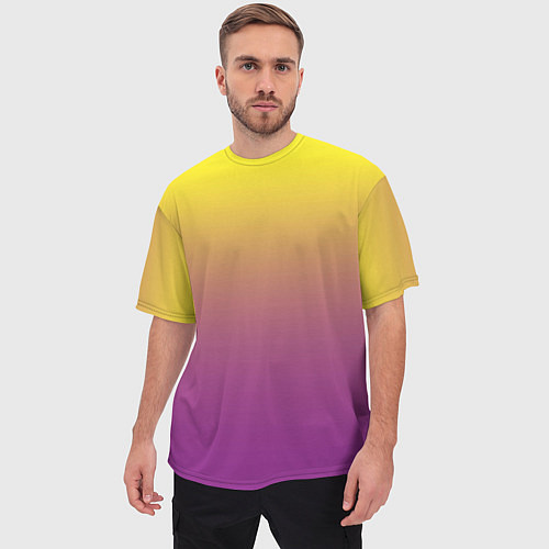 Мужская футболка оверсайз Желто-фиолетовый градиент / 3D-принт – фото 3