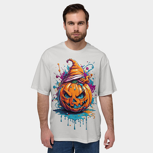 Мужская футболка оверсайз Хэллоуинская тыква в красках / 3D-принт – фото 3