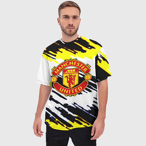 Мужская футболка оверсайз Манчестер Юнайтед клуб краски / 3D-принт – фото 3