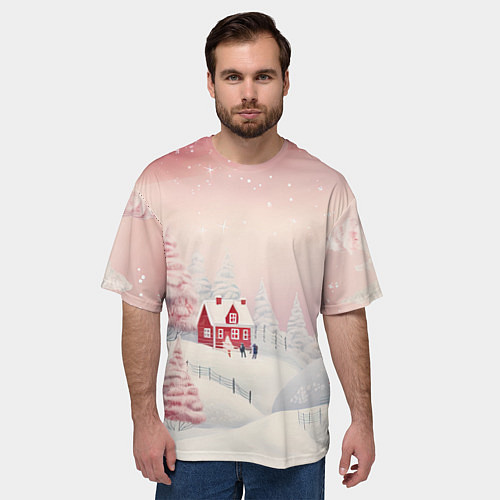 Мужская футболка оверсайз Снежное сияние ночи / 3D-принт – фото 3