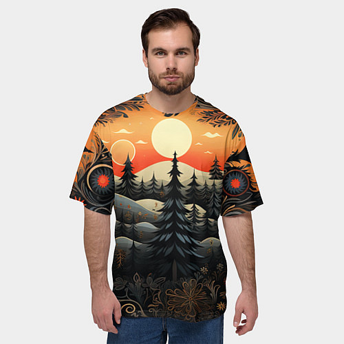 Мужская футболка оверсайз Зимний лес в ожидании праздника / 3D-принт – фото 3