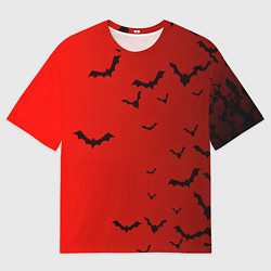 Футболка оверсайз мужская Летучие мыши на красном фоне, цвет: 3D-принт