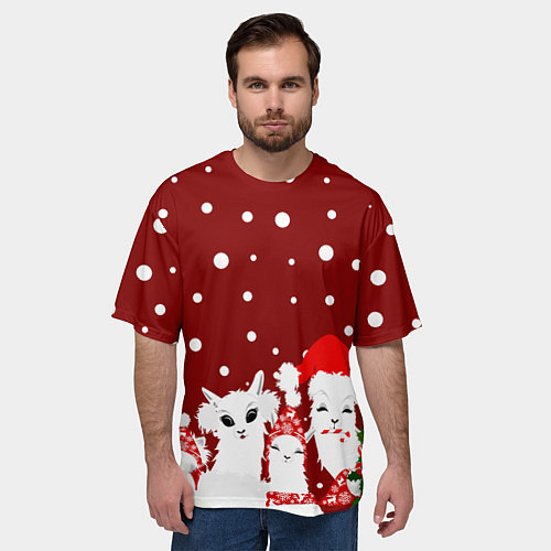 Мужская футболка оверсайз Семья ламы / 3D-принт – фото 3