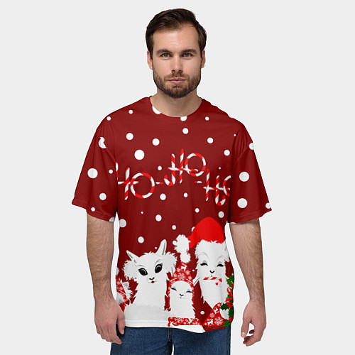 Мужская футболка оверсайз Семья ламы хо-хо-хо / 3D-принт – фото 3