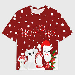 Мужская футболка оверсайз Семья ламы хо-хо-хо