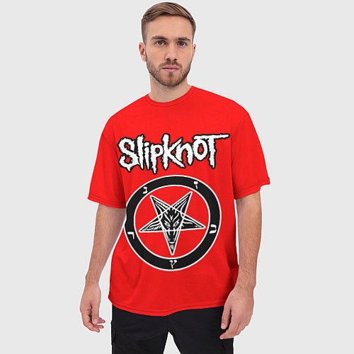 Мужская футболка оверсайз Slipknot пентаграмма / 3D-принт – фото 3