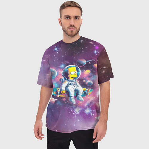 Мужская футболка оверсайз Барт Симпсон со скейтбордом в космосе / 3D-принт – фото 3