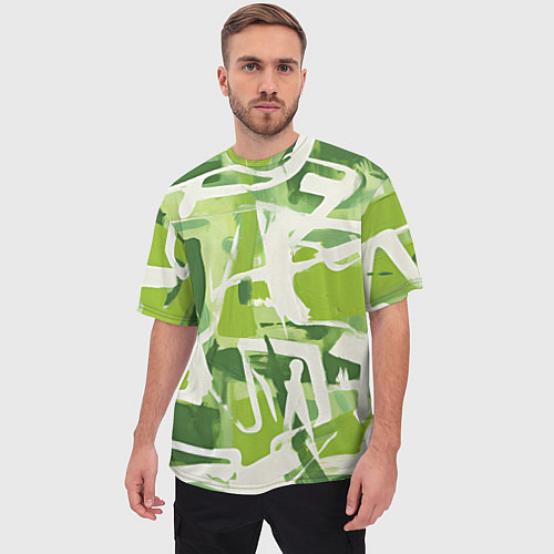 Мужская футболка оверсайз Белая и зеленая краска / 3D-принт – фото 3