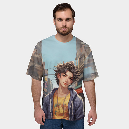 Мужская футболка оверсайз Беззаботный юноша / 3D-принт – фото 3