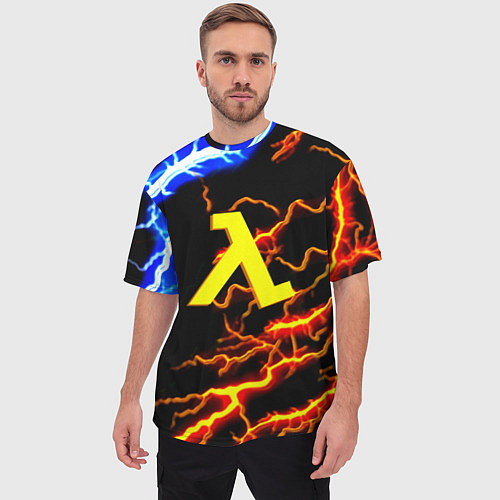 Мужская футболка оверсайз Half Life молнии шторм / 3D-принт – фото 3