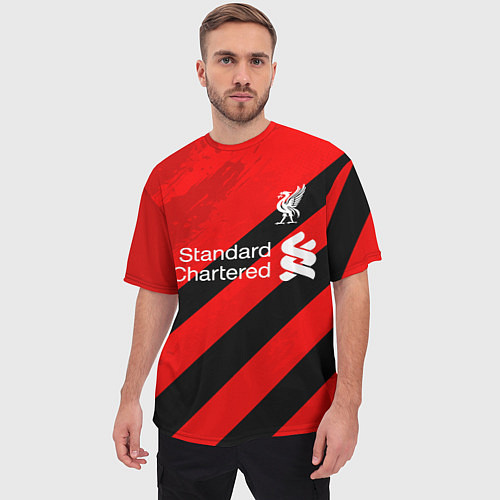 Мужская футболка оверсайз Ливерпуль - красные полосы / 3D-принт – фото 3