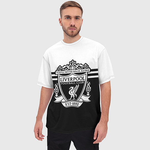 Мужская футболка оверсайз Ливерпуль - черно-белый / 3D-принт – фото 3