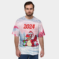 Футболка оверсайз мужская Дракончик с шампанским, цвет: 3D-принт — фото 2