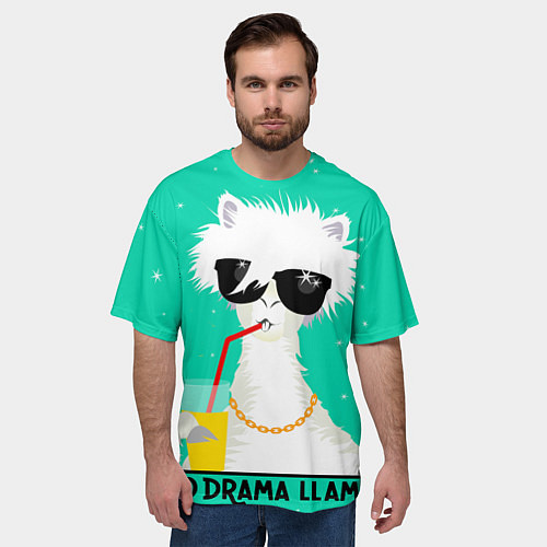 Мужская футболка оверсайз Лама no drama llama / 3D-принт – фото 3