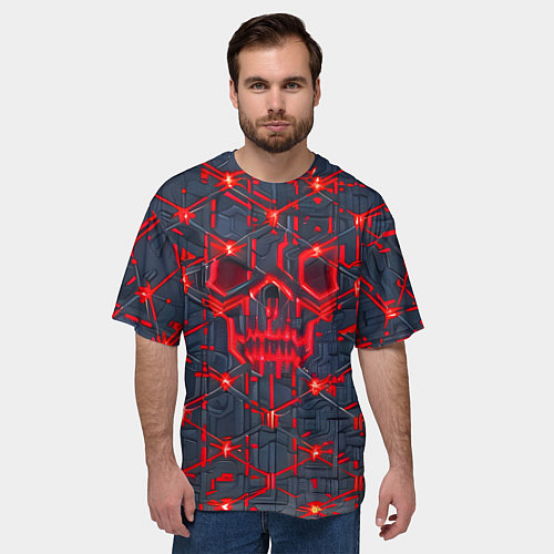 Мужская футболка оверсайз Красная неоновая сеть / 3D-принт – фото 3