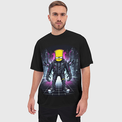 Мужская футболка оверсайз Cool Bart Simpson - cyberpunk - ai art / 3D-принт – фото 3