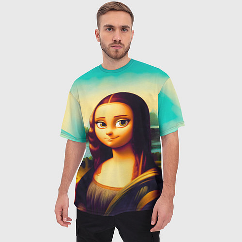Мужская футболка оверсайз Нейросеть - Мона Лиза в стиле Pixar / 3D-принт – фото 3